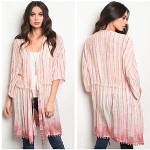 OPEN FRONT BLUSH TIE DYE CARDIGAN
